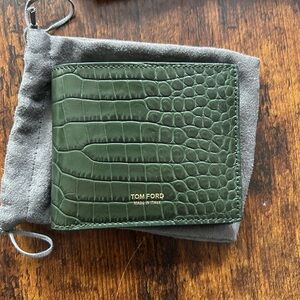 Tom Ford Green Crocodile-Embossed Key & Card Holder